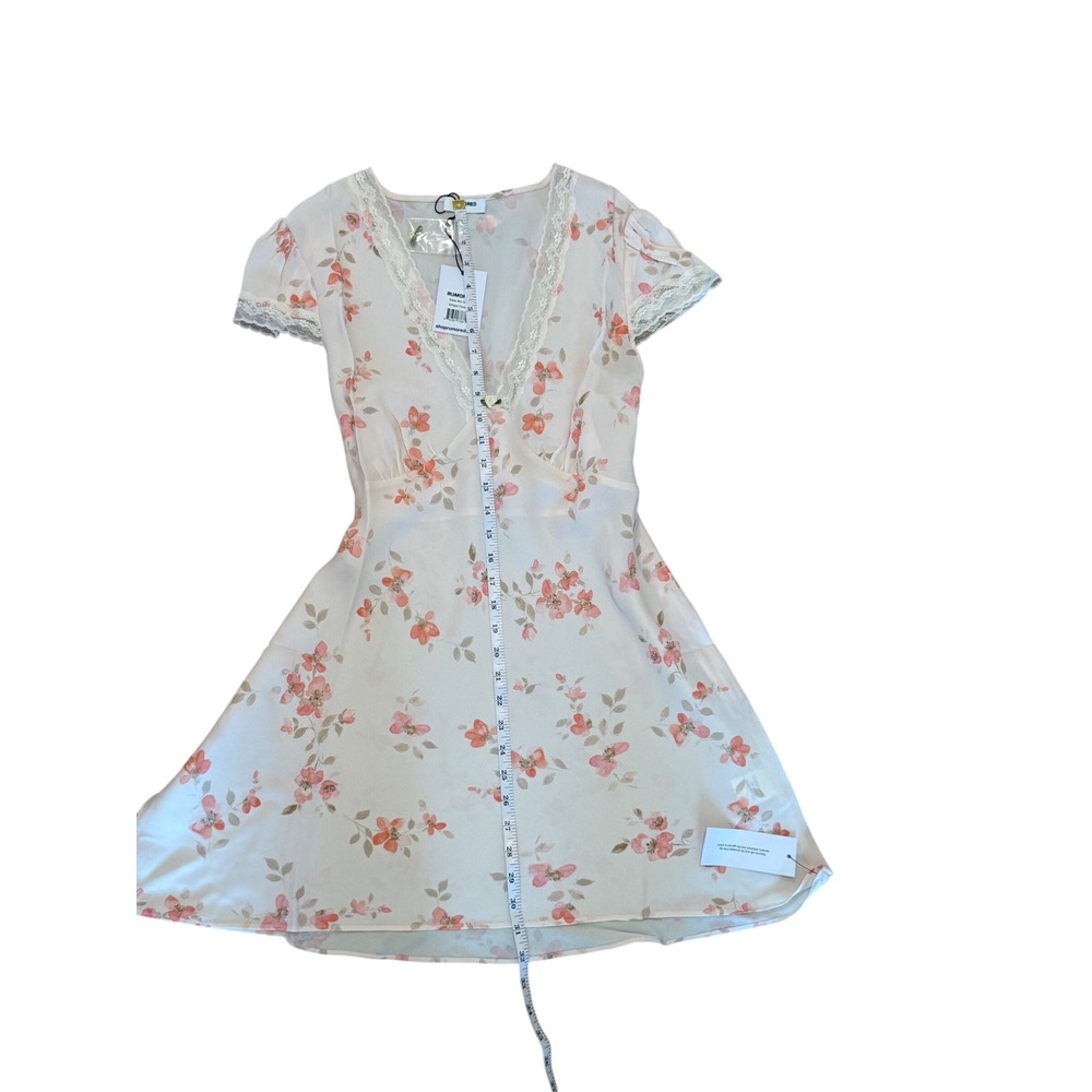Rumored Essex Mini Dress Whisper Floral Lace Trim V-Neck Cream Pink Large NWT - Picture 6 of 10